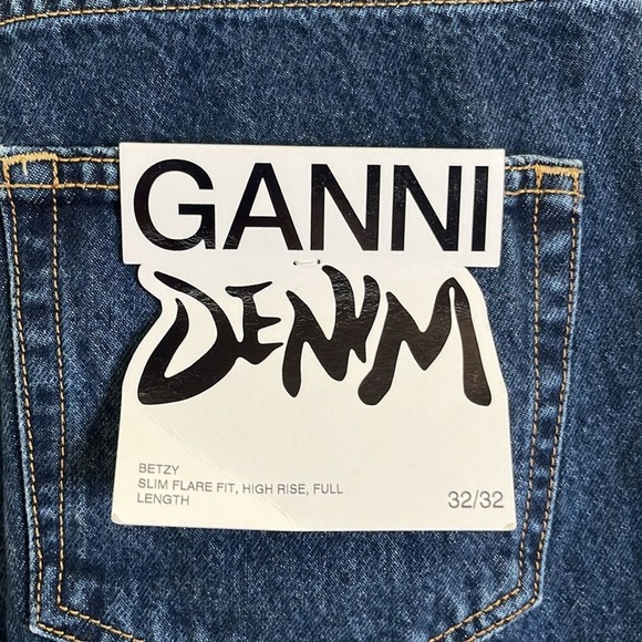Ganni Betzy Jeans Dark Blue Stone size 32/32  Flare High Rise Organic Cotton NWT - Picture 11 of 16